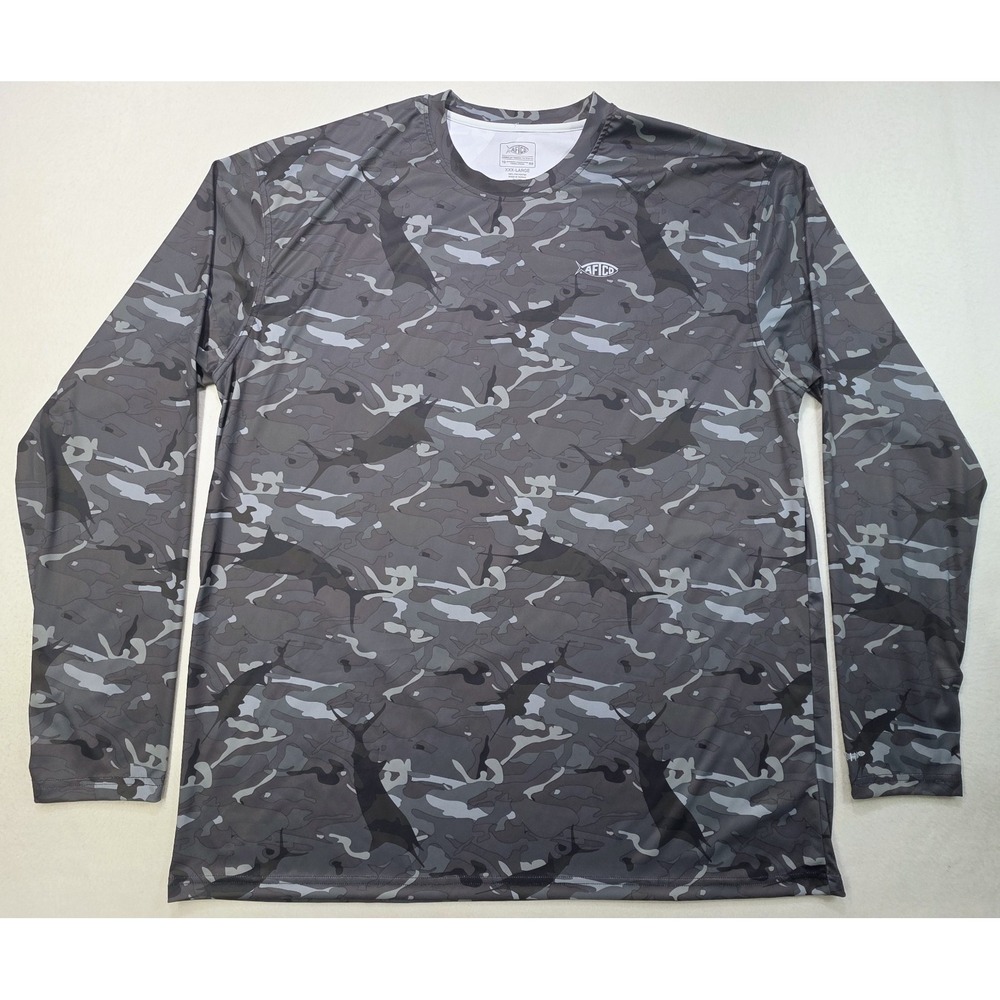 AFTCO AFTECH Long Sleeve Fishing Shirt Men3XL LIMITED USE Fish Camo Print